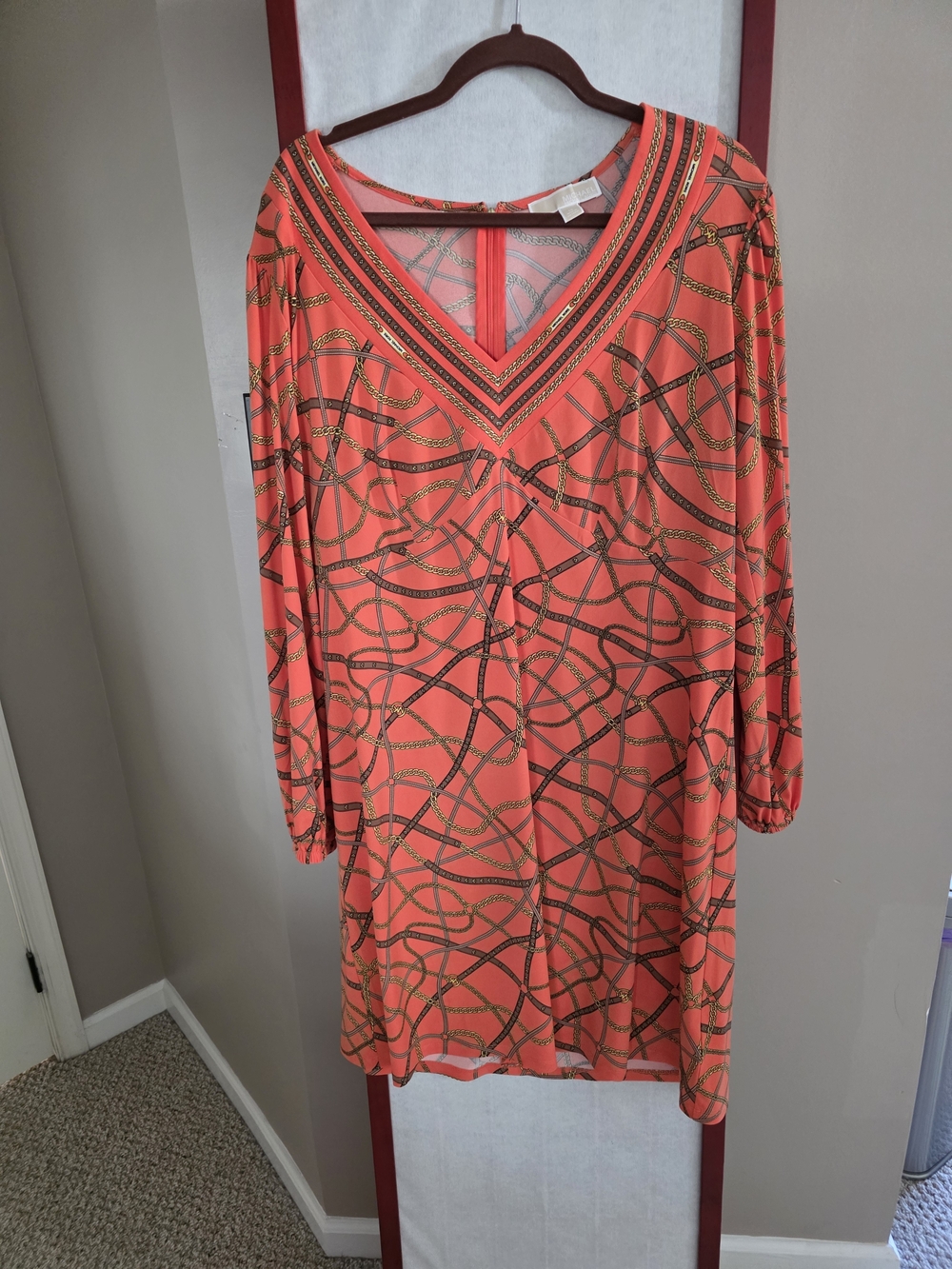 Michael Kors Coral Chain-Print Midi Dress